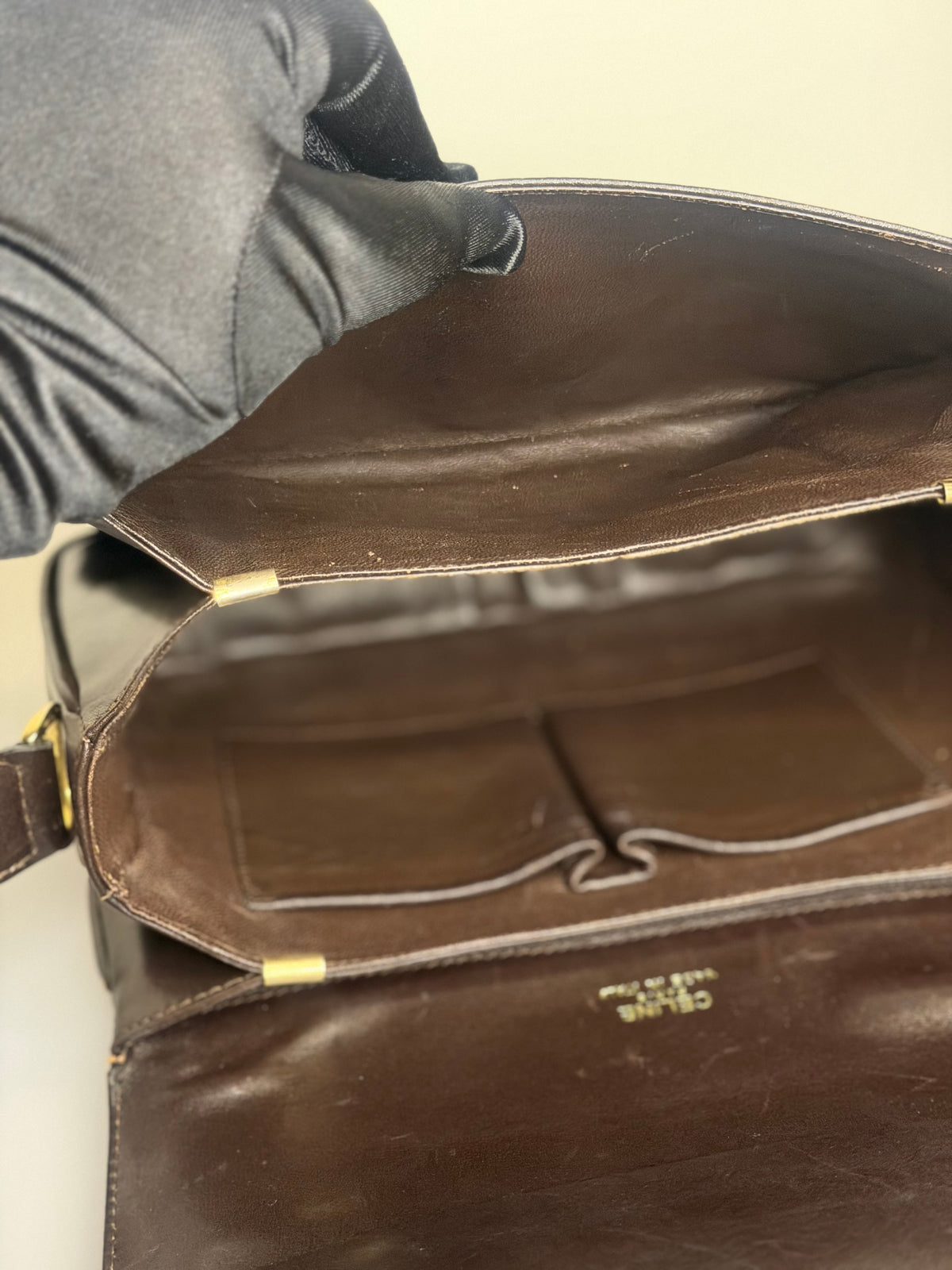 Archival Vintage Celine Paris Horse Carriage Box Shoulder Bag - Dark Brown