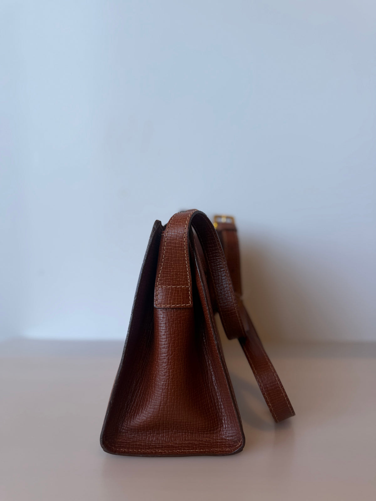 Vintage Loewe Brown Grained Leather Loop Turn-Lock Crossbody Bag