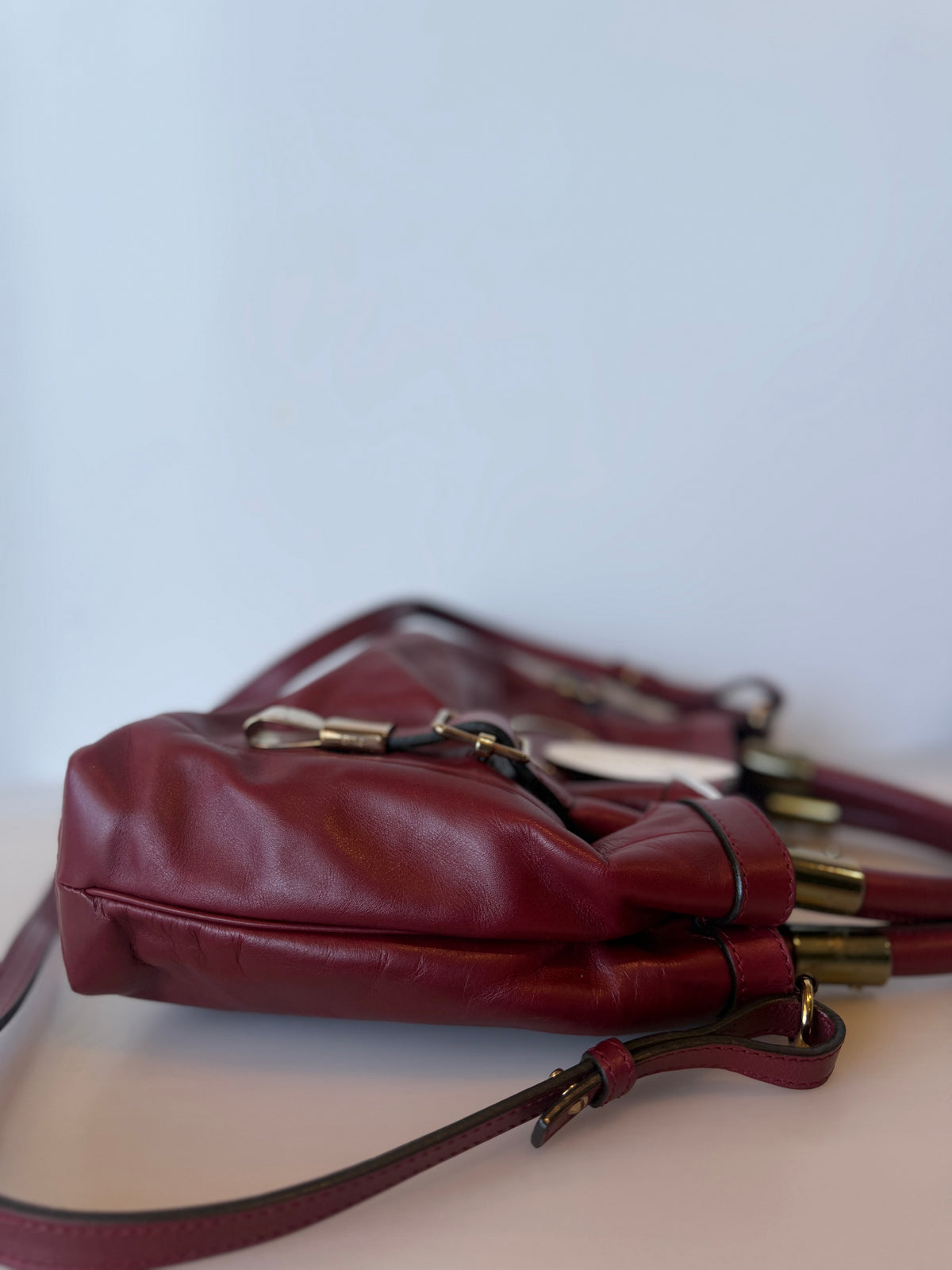 Chloé Victoria Calfskin Two-Way Bag – Burgundy
