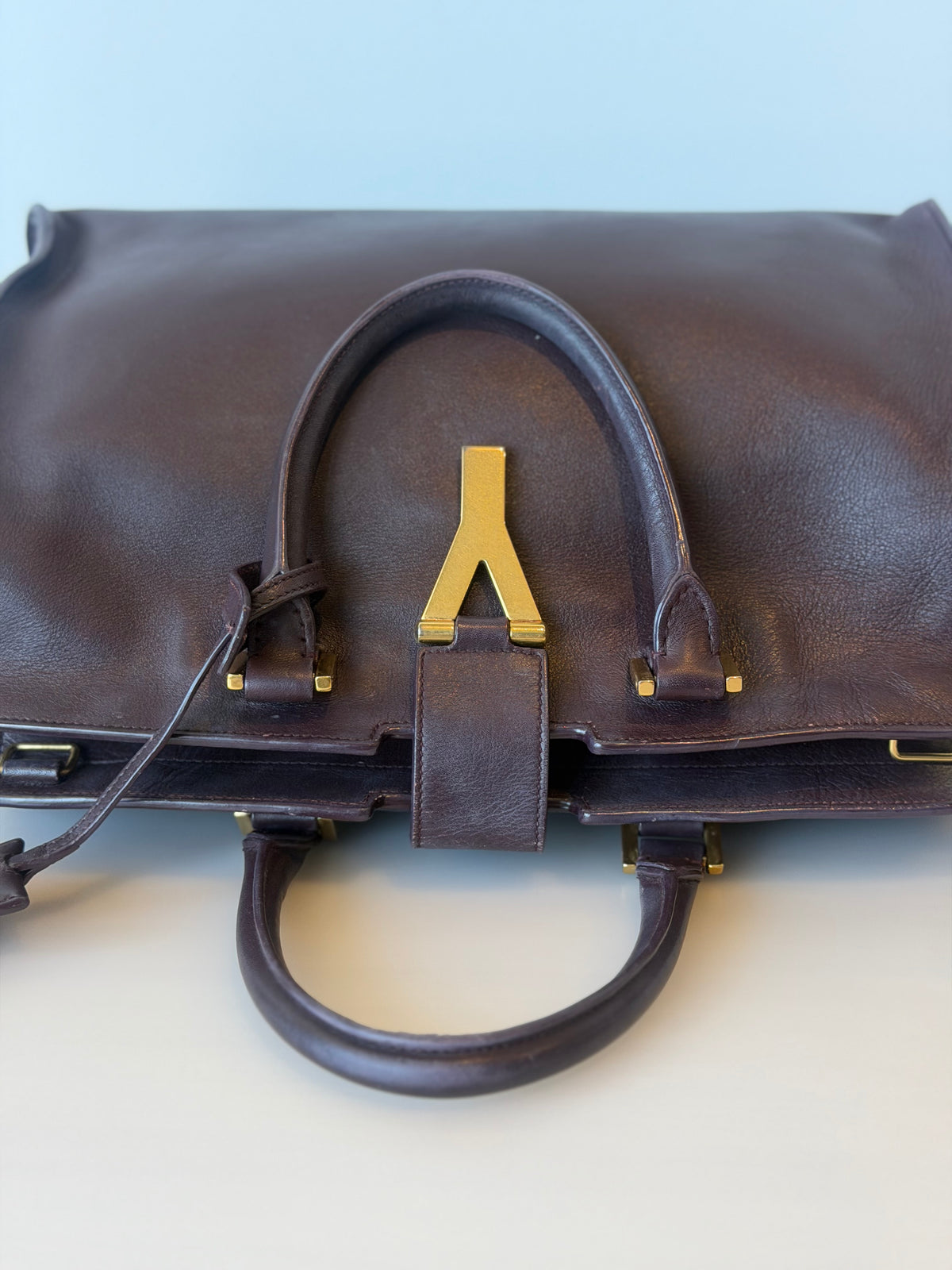 Saint Laurent Burgundy Calfskin Cabas Chyc Handbag