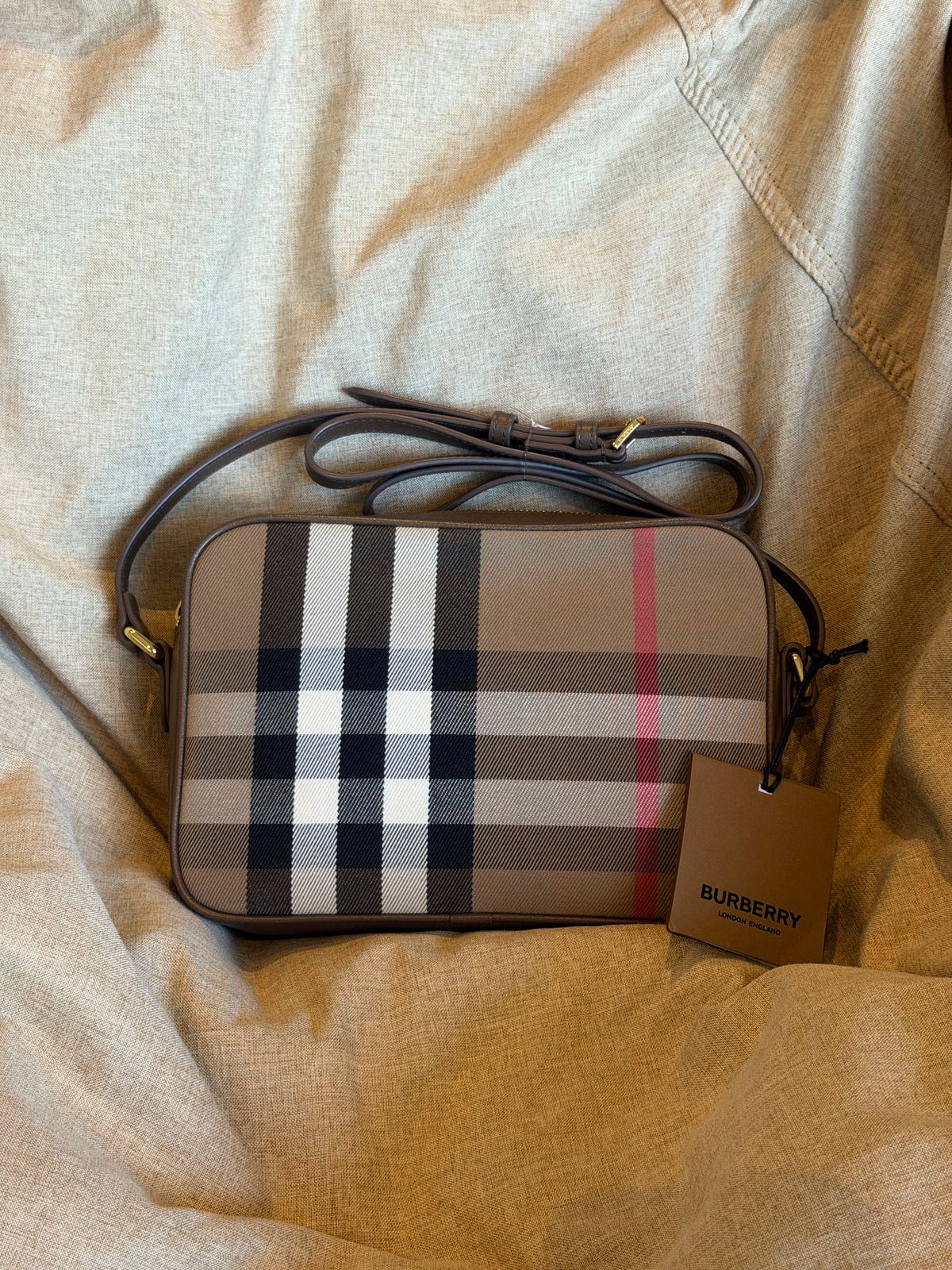Burberry Vintage Brown Canvas Checked Camera Bag