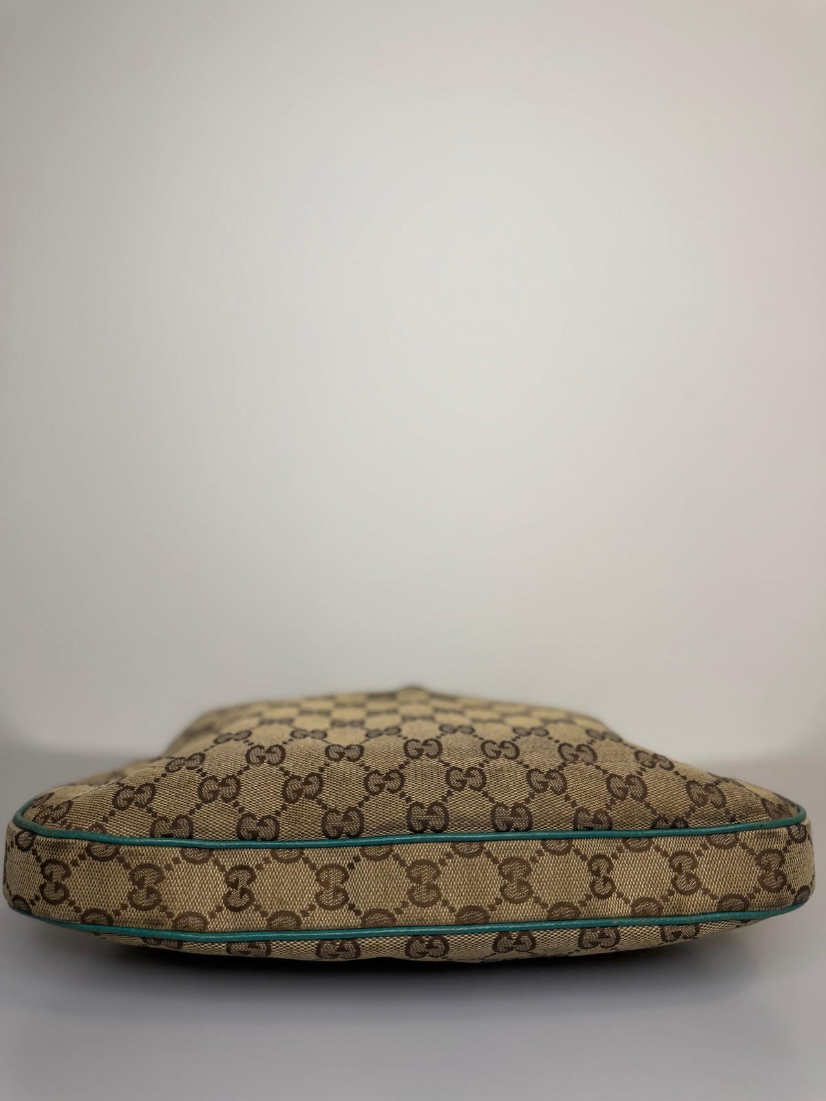 Vintage Gucci Jackie O GG Monogram Shoulder Bag — Turquoise Leather Trims