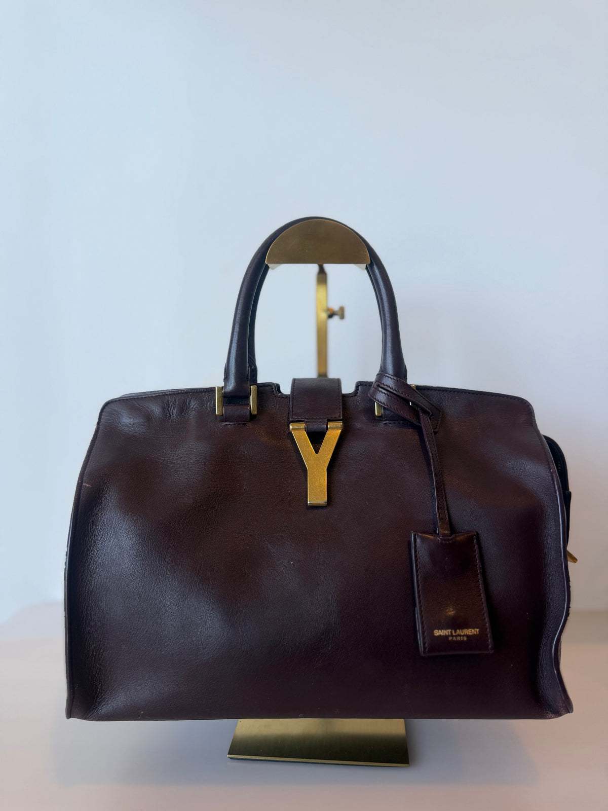 Saint Laurent Burgundy Calfskin Cabas Chyc Handbag