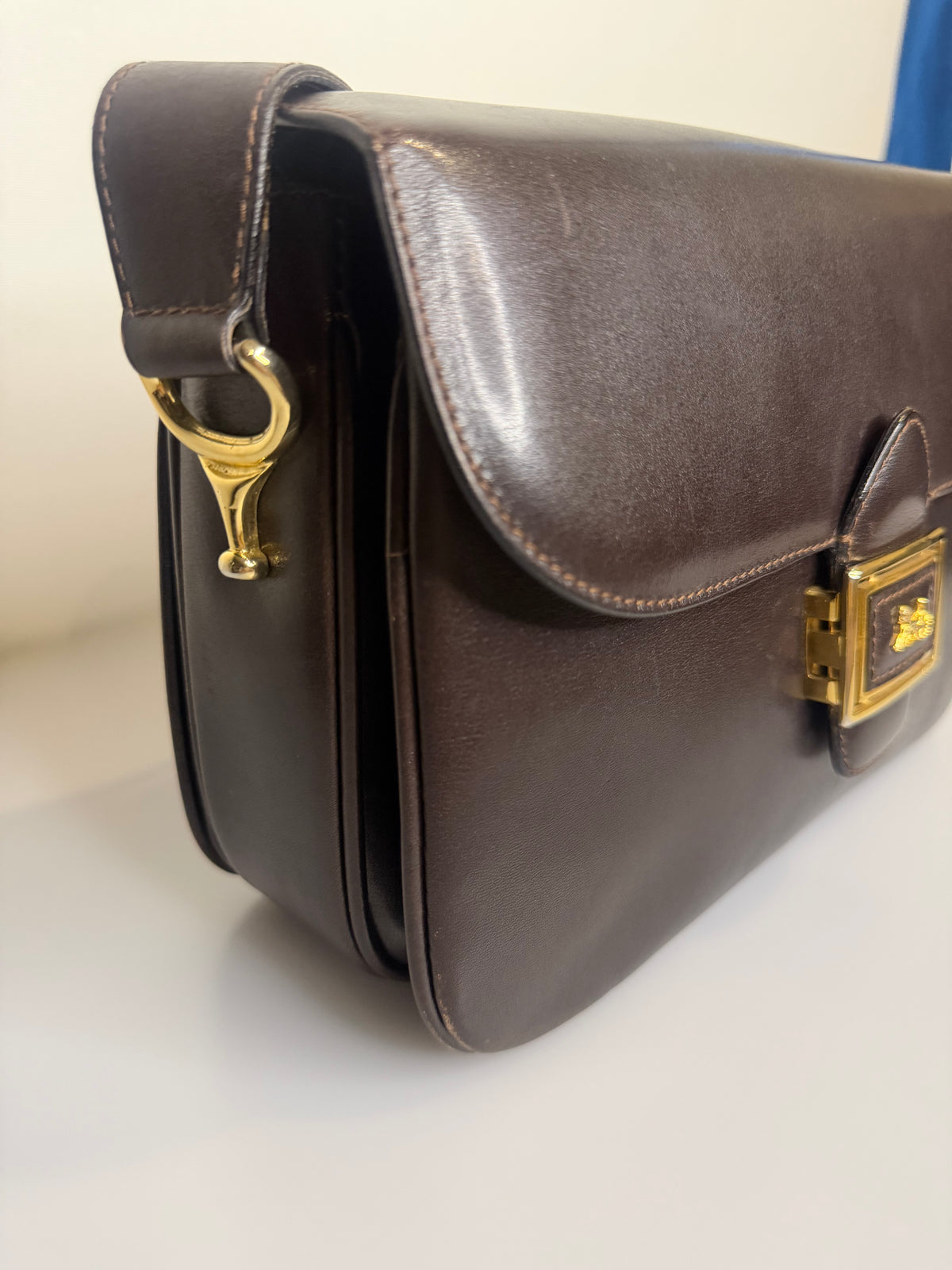 Archival Vintage Celine Paris Horse Carriage Box Shoulder Bag - Dark Brown