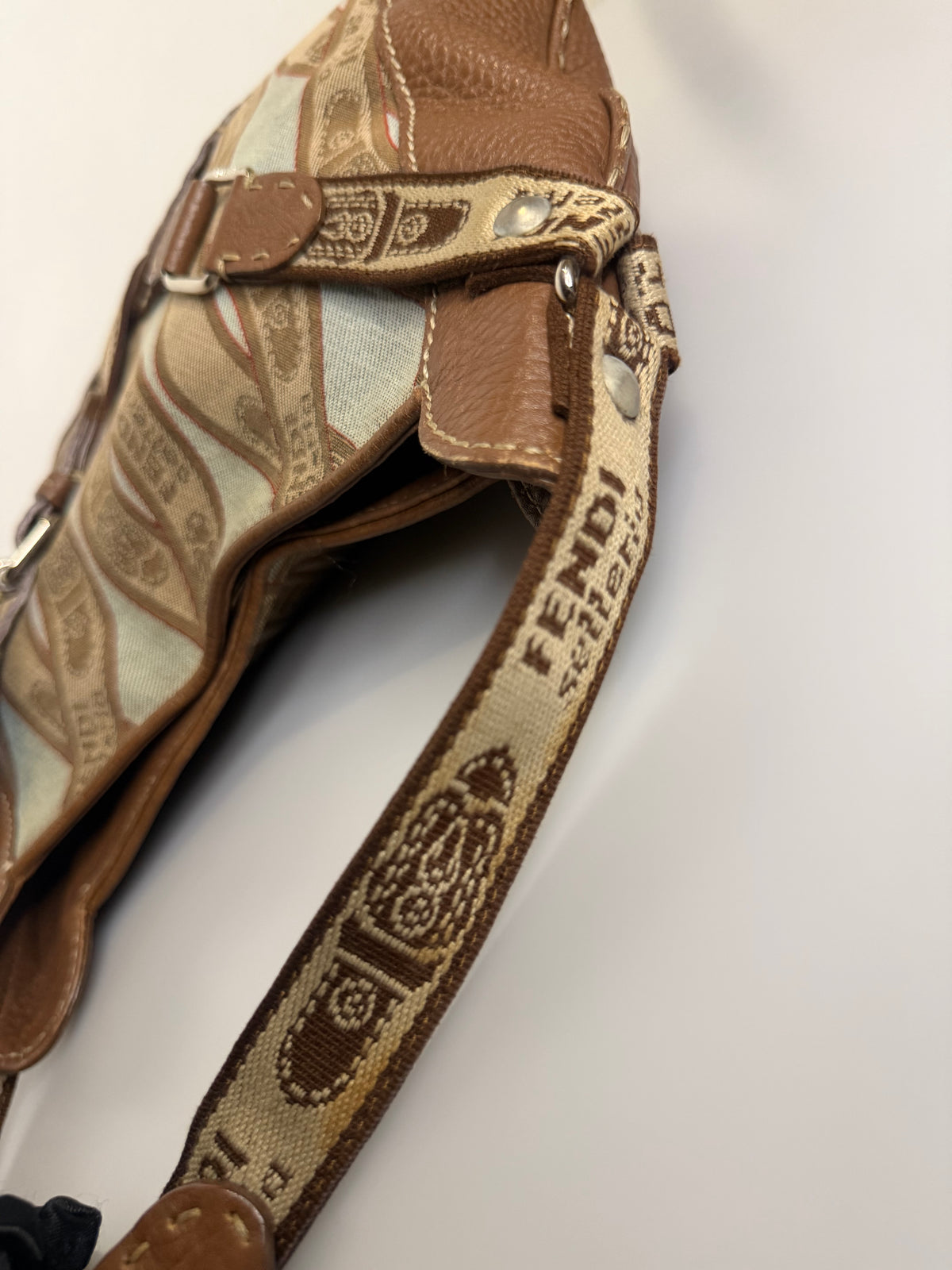 Archival Vintage Fendi Selleria Logo Canvas and Leather Buckle Hobo Bag by Karl Lagerfeld