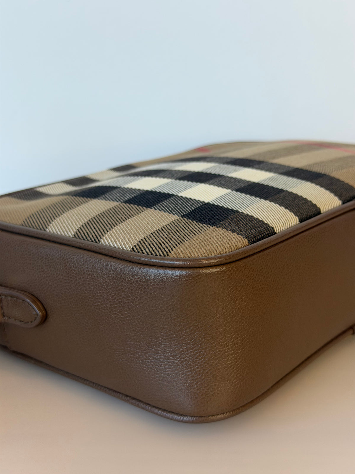 Burberry Vintage Brown Canvas Checked Camera Bag